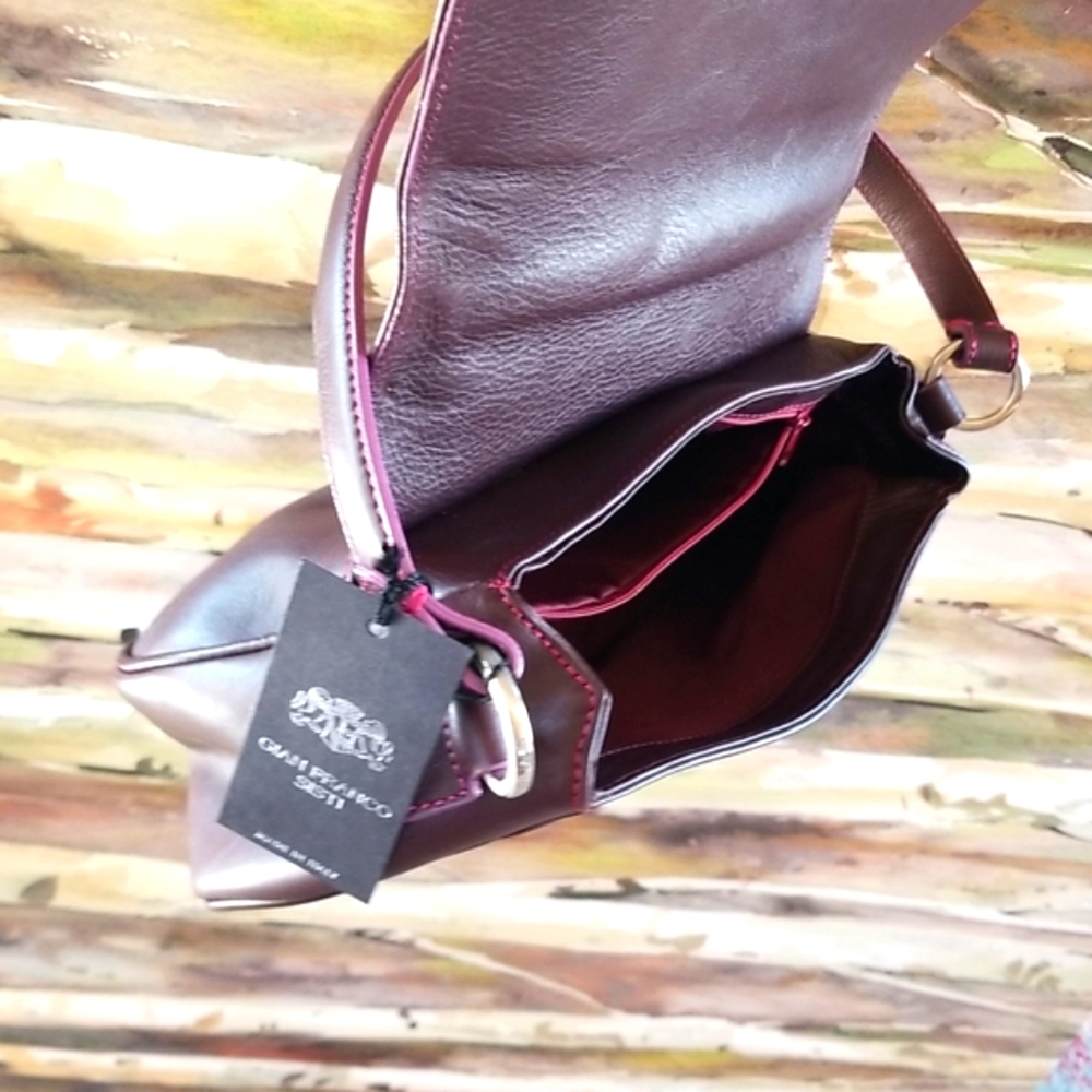 ARTSY GIAN Franco SISTI Wine Floral Collage Appliques Leather Shoulder Bag NWT - Picture 10 of 13